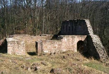 11 Die hintere Burg ist die jüngste. Der Palas (12,5 x 13, 5 m) im Norden gleich hinter dem Halsgraben. Vom Burghof geht es in weitere drei Räume.