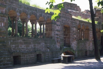 16 Vor den Palasräumen verlief ein Gang. Er war dem Burghof zu "in großartigen Rundbogenarkaden geöffnet" (Kiesow).