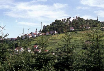 01 Drei Stufen hinauf: Burgsiedlung 376 m NN - 
(Burg-)Kirche - Burg 429 m NN.